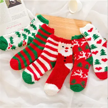 1 Pár Načechraný Zime Teplé Coral Poschodí Vianočné Ponožky dámske Ponožky Fleece Domáce Dekorácie Ponožky Ponožky