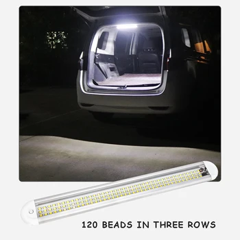 12-85V Super Jasné LED Auto Svetlá Tri Riadky 120-perličiek Kabíny Svetlá na Čítanie Hliníkové Puzdro Osvetlenie batožinového priestoru