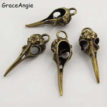 GraceAngie 5 ks Punk Charms Antické Bronzové Lebky Vták Hlavou Ukázal Úst Prívesok, Ručne vyrábané Visí Remesiel Vintage Šperky Hľadanie