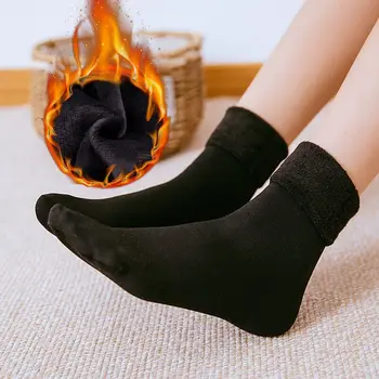 Zahustiť Ženy Zime Teplé Termálne Bežné Jednofarebné Dámske Ponožky Vlnené Cashmere Čižmy Velvet Domov Poschodí Ponožka Žena