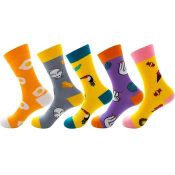 Ženy Česanej Bavlny Ponožky Zábavné Šťastný Novinka Dlho Posádky Ponožky Módne Rock Bláznivé Zábavy Funky Skateboard Ponožky Farebné Žlté Sox